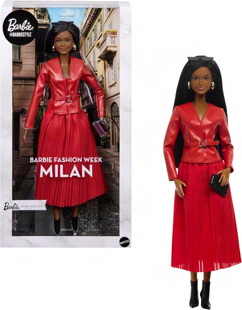 Barbie Signature Collectible @Barbiestyle Fashion Doll, Fashion Week Doll Milan Street Style Clothes with Red Jacket, Matching Skirt and Accessories