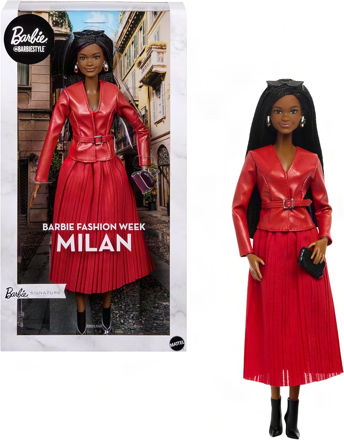 Barbie Signature Collectible @Barbiestyle Fashion Doll, Fashion Week Doll Milan Street Style Clothes with Red Jacket, Matching Skirt and Accessories